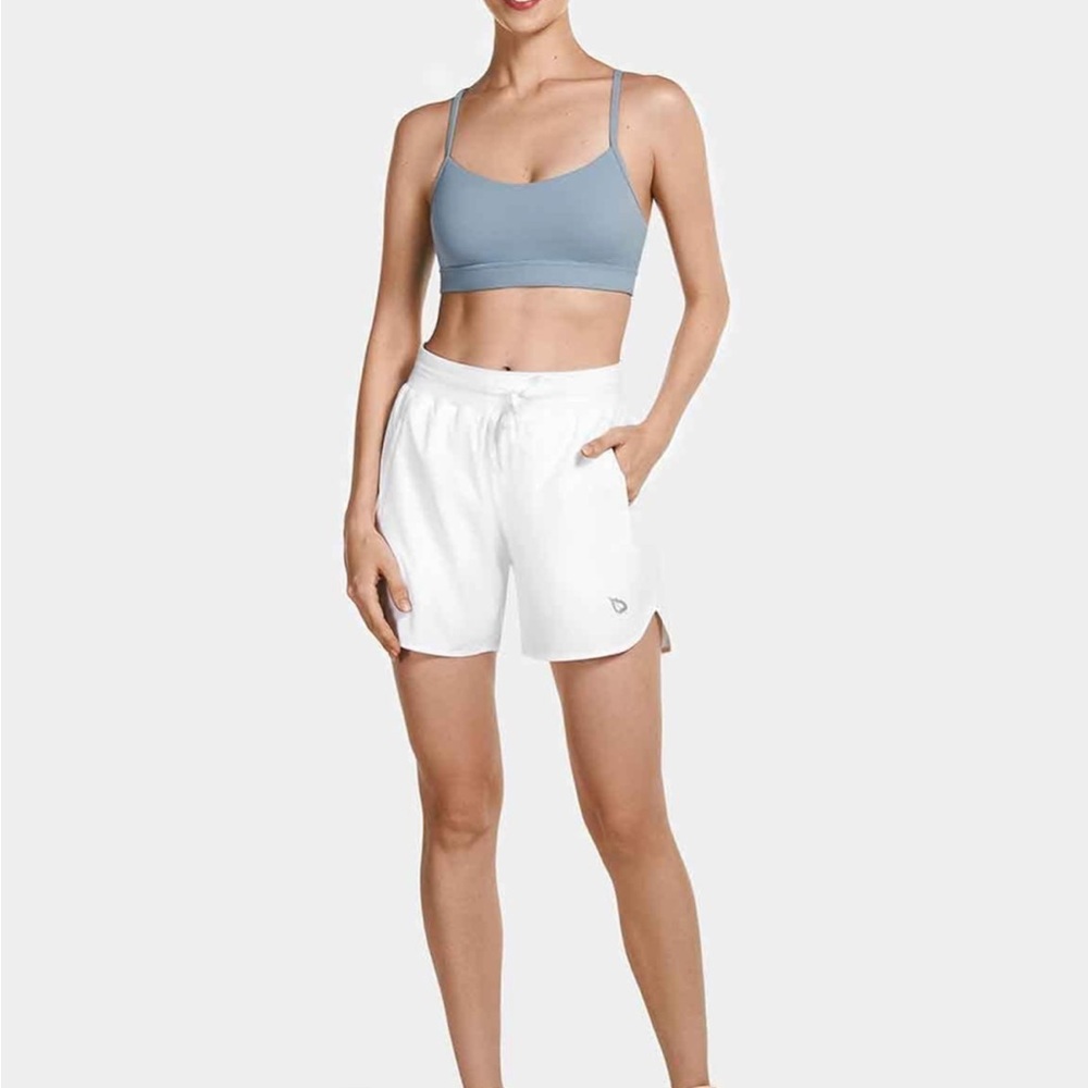 Baleaf Runner Shorts 5", Size XL, White Polyester Blend NEW